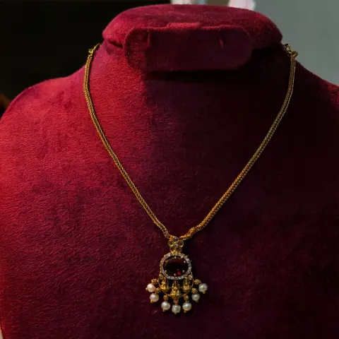 Crimson Lakshmi Pearl Pendant Necklace