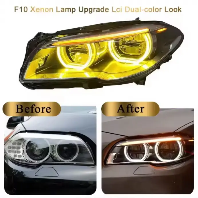 BMW F10 F11 F18 2011-2017 auto headlight assembly upgrade with dual color drl headlight