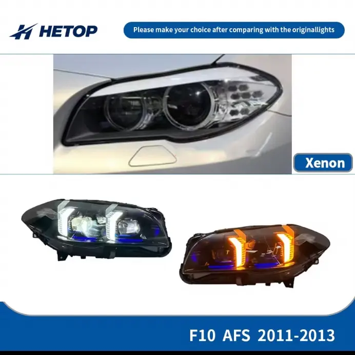BMW F10 F11 F18 2011-2017 auto headlight assembly upgrade with dual color drl ikon style headlight upgrade projector type