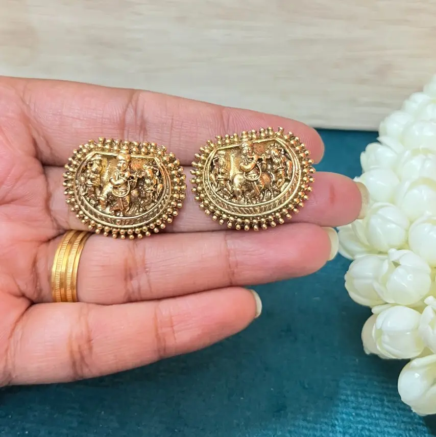 Venugopala Krishna Antique Gold Beaded Stud Earrings SJER020