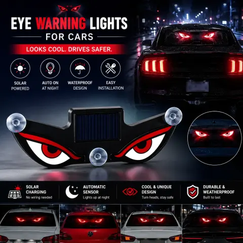 Eye Warning Lights for Cars | Solar Powered Demon Eye LED Light for Windshield – Universal Fit