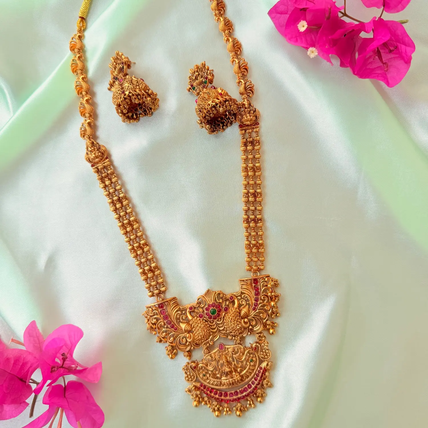 Traditional Antique Gold Lakshmi & Peacock Haram Set