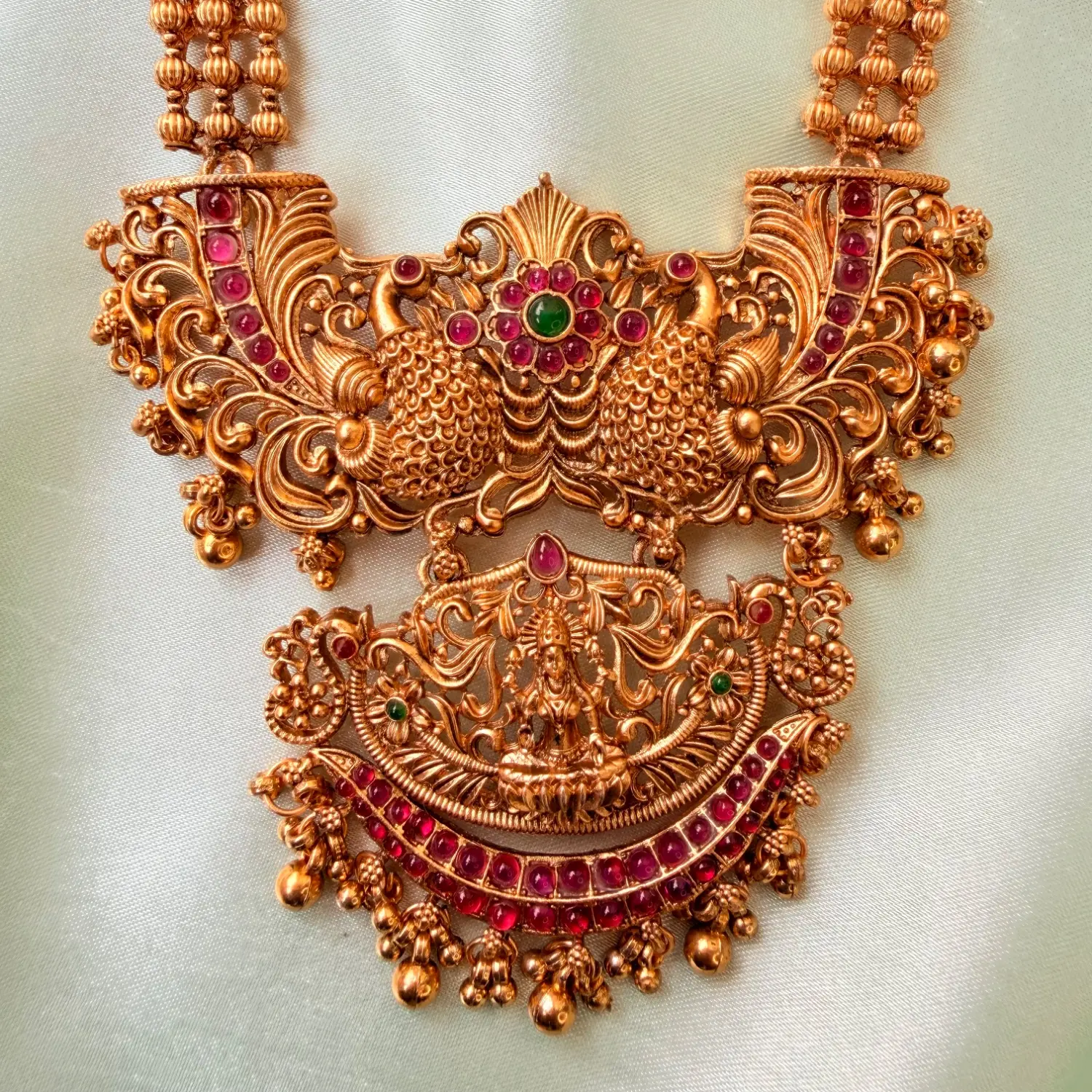 Traditional Antique Gold Lakshmi & Peacock Haram Set