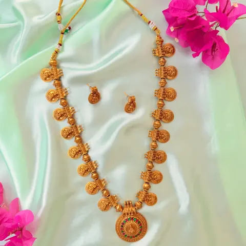 Traditional Antique Gold Goddess Lakshmi Coin Haram Set
