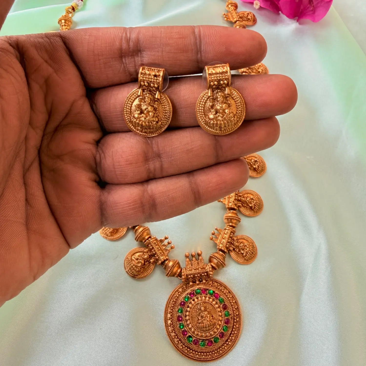 Traditional Antique Gold Goddess Lakshmi Coin Haram Set