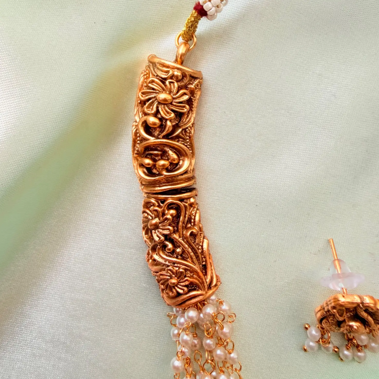 Opulent Pearl Multi-Strand Antique Gold Long Haram Set