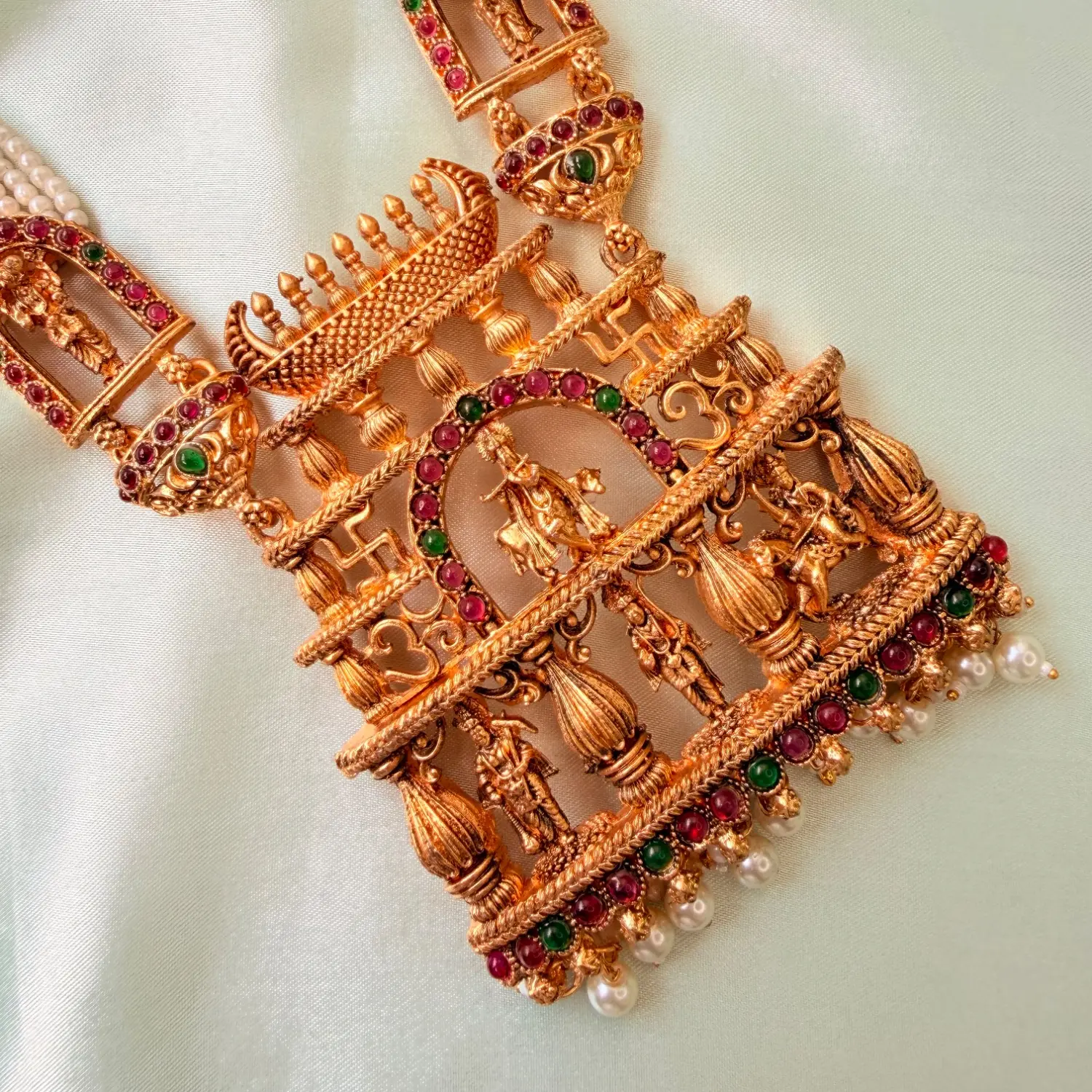 Divine Lakshmi Temple Arch Pearl Long Haram Set