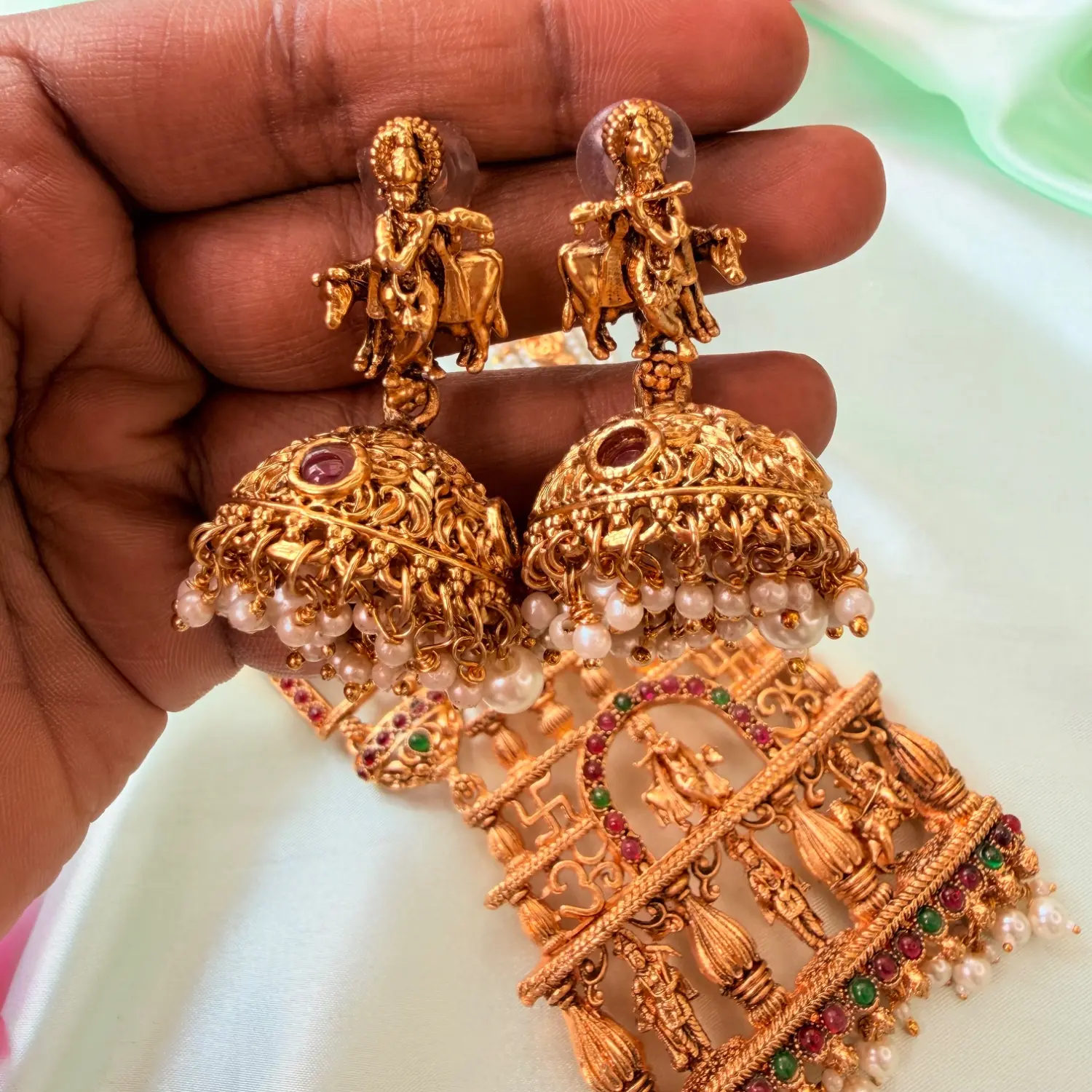 Divine Lakshmi Temple Arch Pearl Long Haram Set