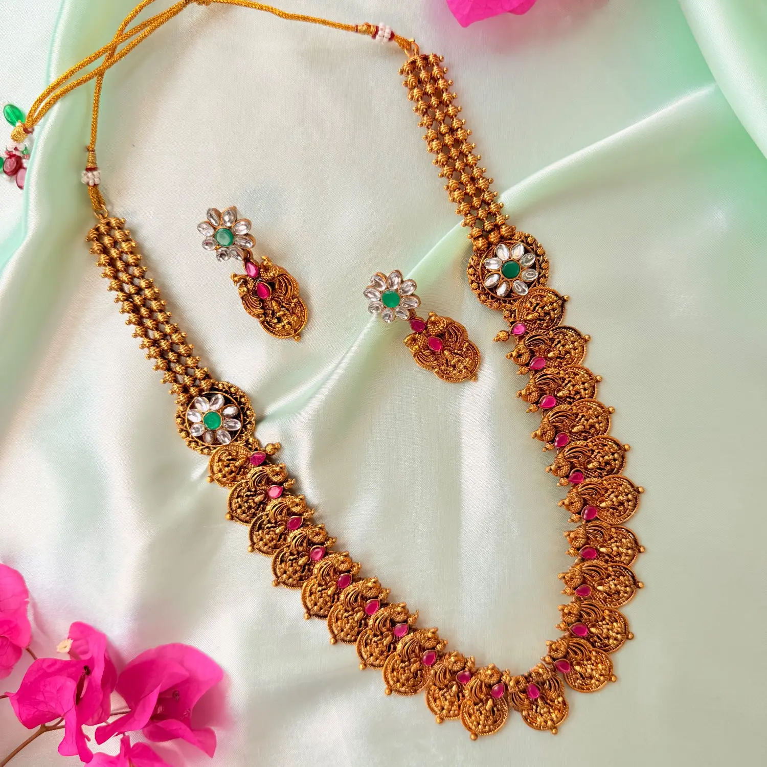 Regally Crafted Peacock Coin Antique Long Haram Set