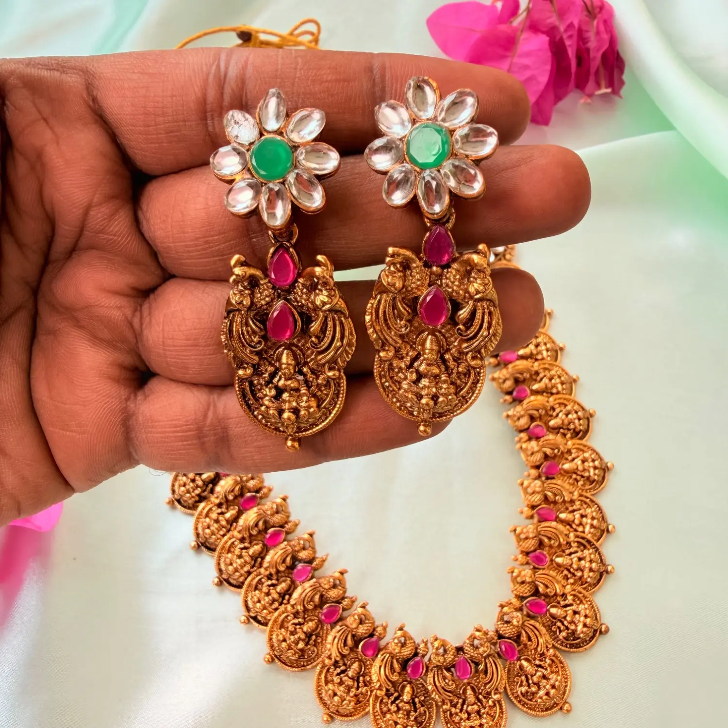 Regally Crafted Peacock Coin Antique Long Haram Set