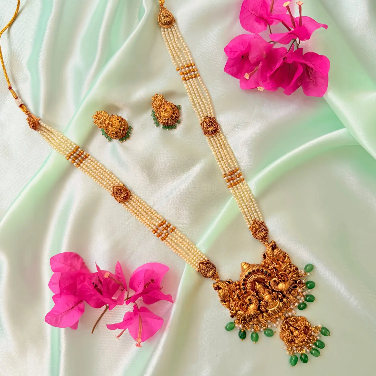 Divine Lakshmi Pearl Multi-Strand Long Haram Set