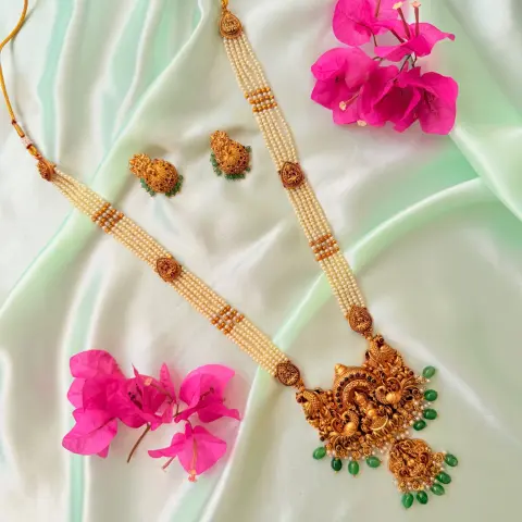 Divine Lakshmi Pearl Multi-Strand Long Haram Set