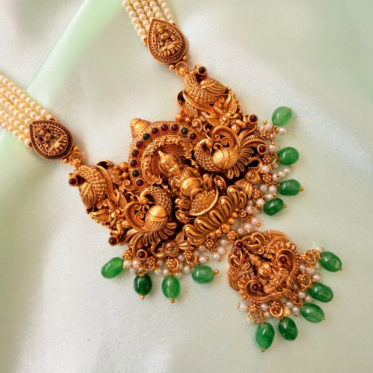 Divine Lakshmi Pearl Multi-Strand Long Haram Set