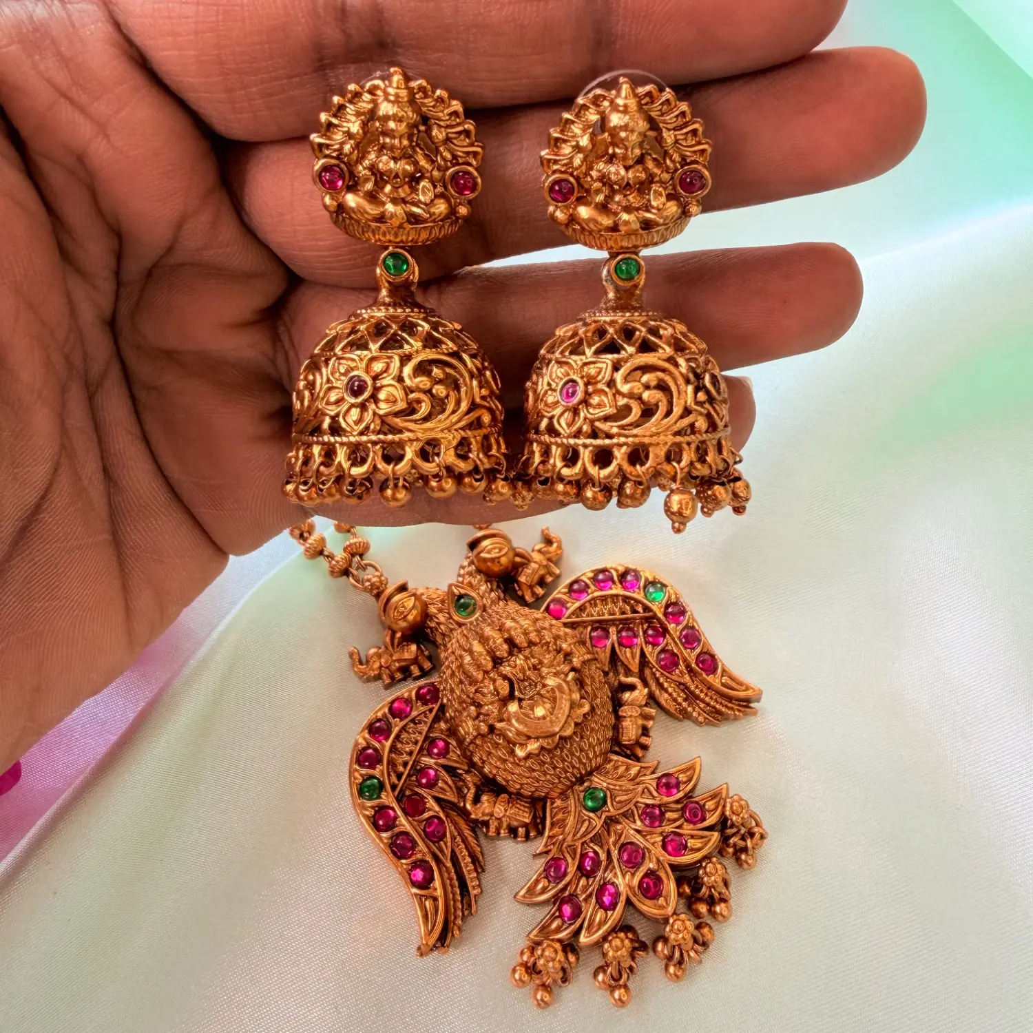 Royal Peacock Motif Double-Layer Long Necklace Set SJMH008