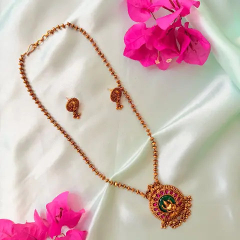 Traditional Matte Gold Medium Haaram Set SJMH010