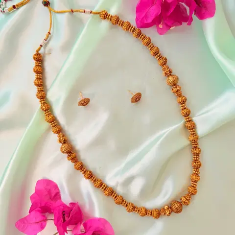 Traditional Matte Gold Beaded Medium Haaram Set SJMH016