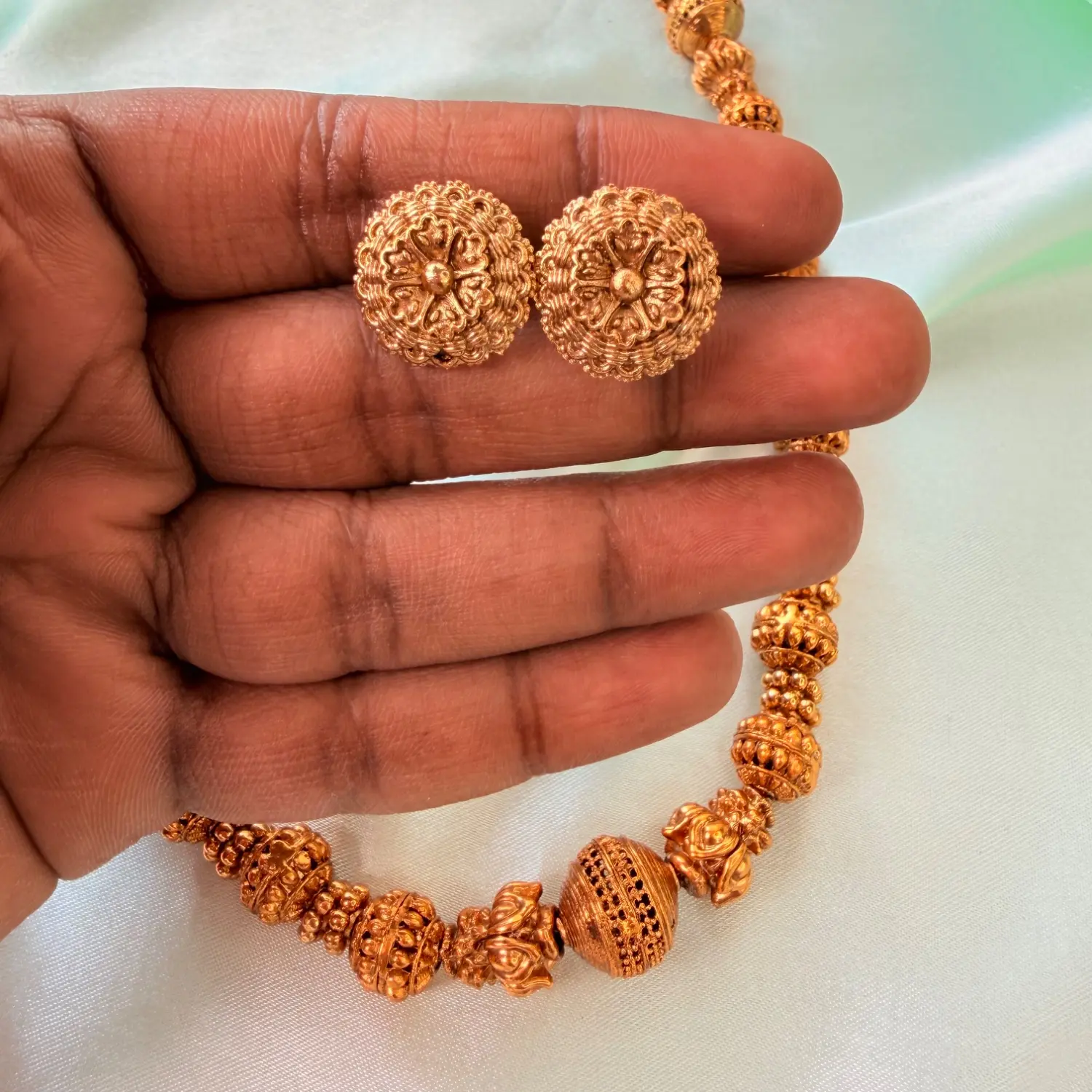 Traditional Matte Gold Beaded Medium Haaram Set SJMH016