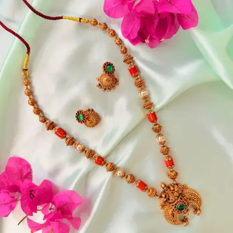 Royal Peacock Motif Crescent Medium Haaram Set SJMH018