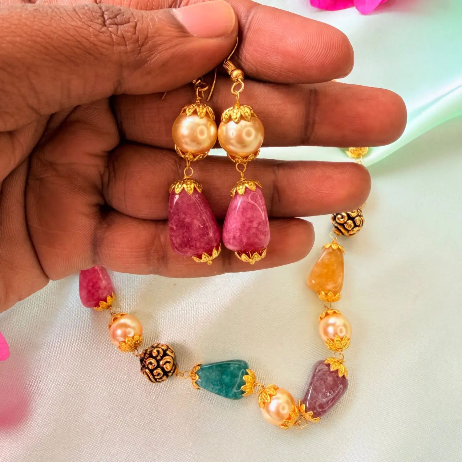Multi-Color Gemstone & Pearl Medium Set SJMH022
