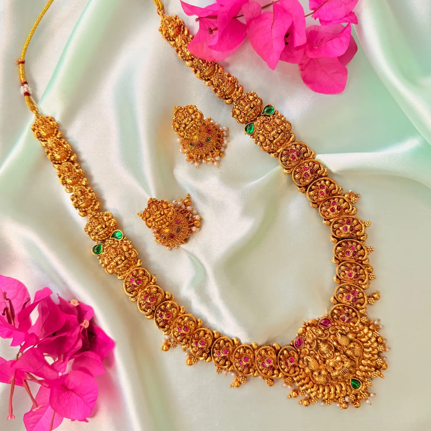 Traditional Temple Motif Long Haram Set