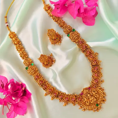 Traditional Temple Motif Long Haram Set