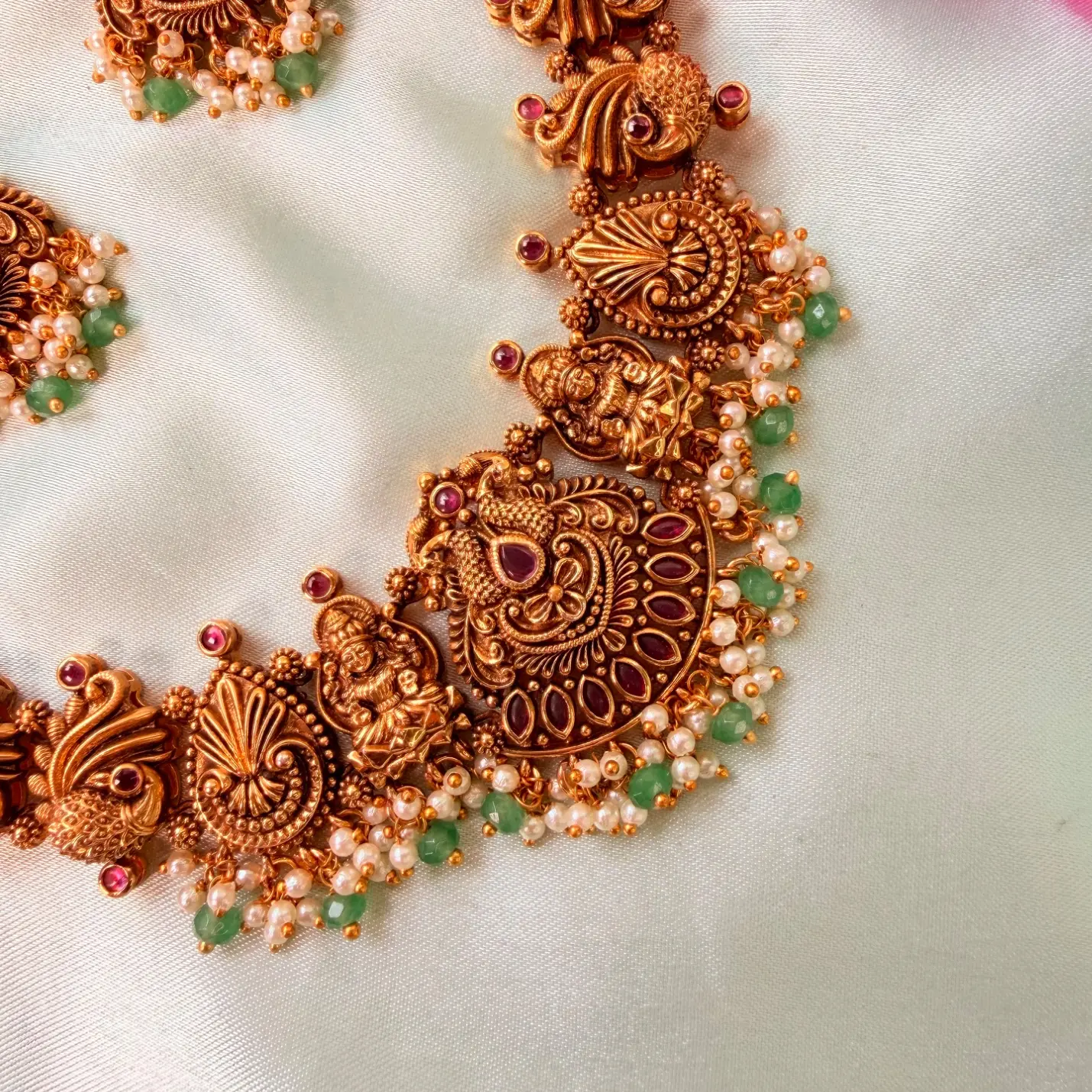 Suvarna Saundarya Goddess Premium Lakshmi Antique Gold Temple Necklace Set SJPM011
