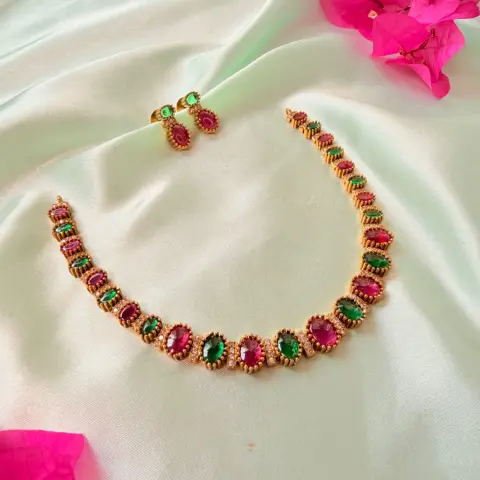 Ruby & Emerald Oval Kemp Choker Set SJAD003