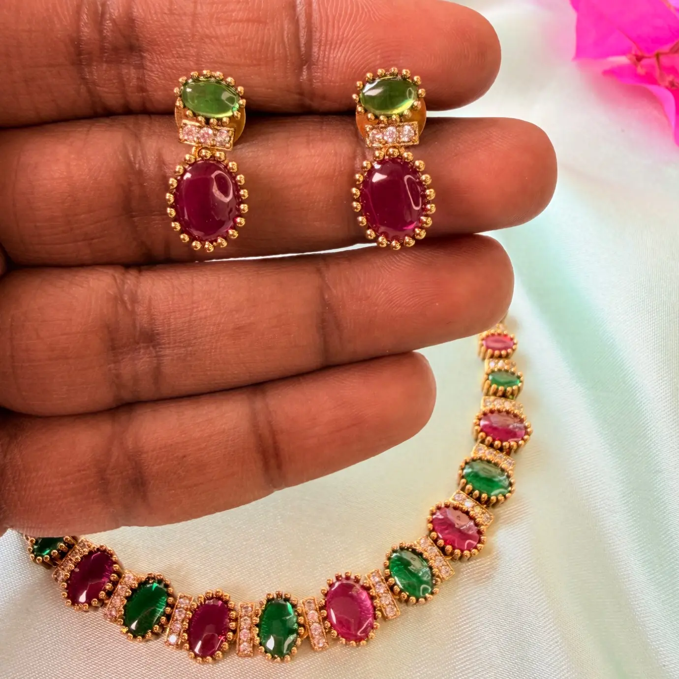 Ruby & Emerald Oval Kemp Choker Set SJAD003