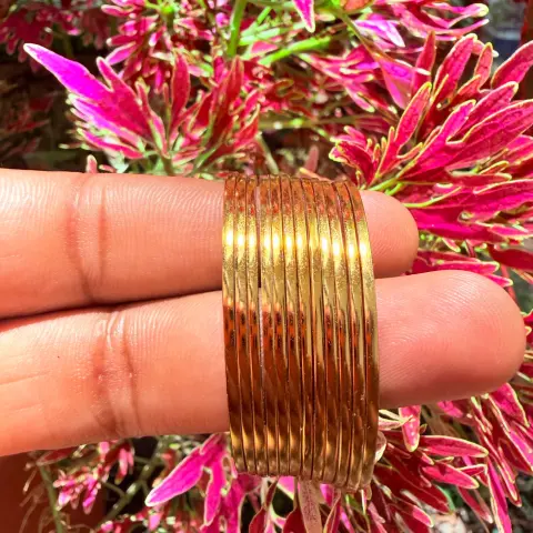 Classic Sleek Plain Gold-Polished Kids Bangle Setof 12 Size 2-6yrs