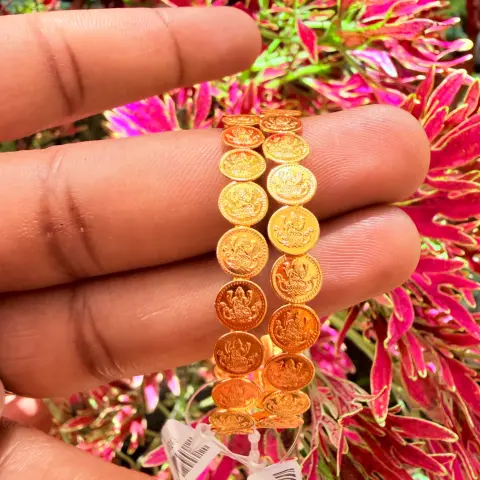 Traditional Lakshmi Kasu Gold-Polished Kids Bangles set 2pcs 2-6yrs