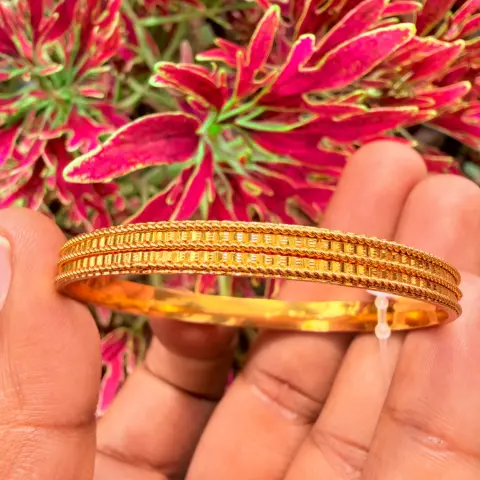 Traditional Rope-Border Textured Kids Gold-Polished Bangle 2-6yrs