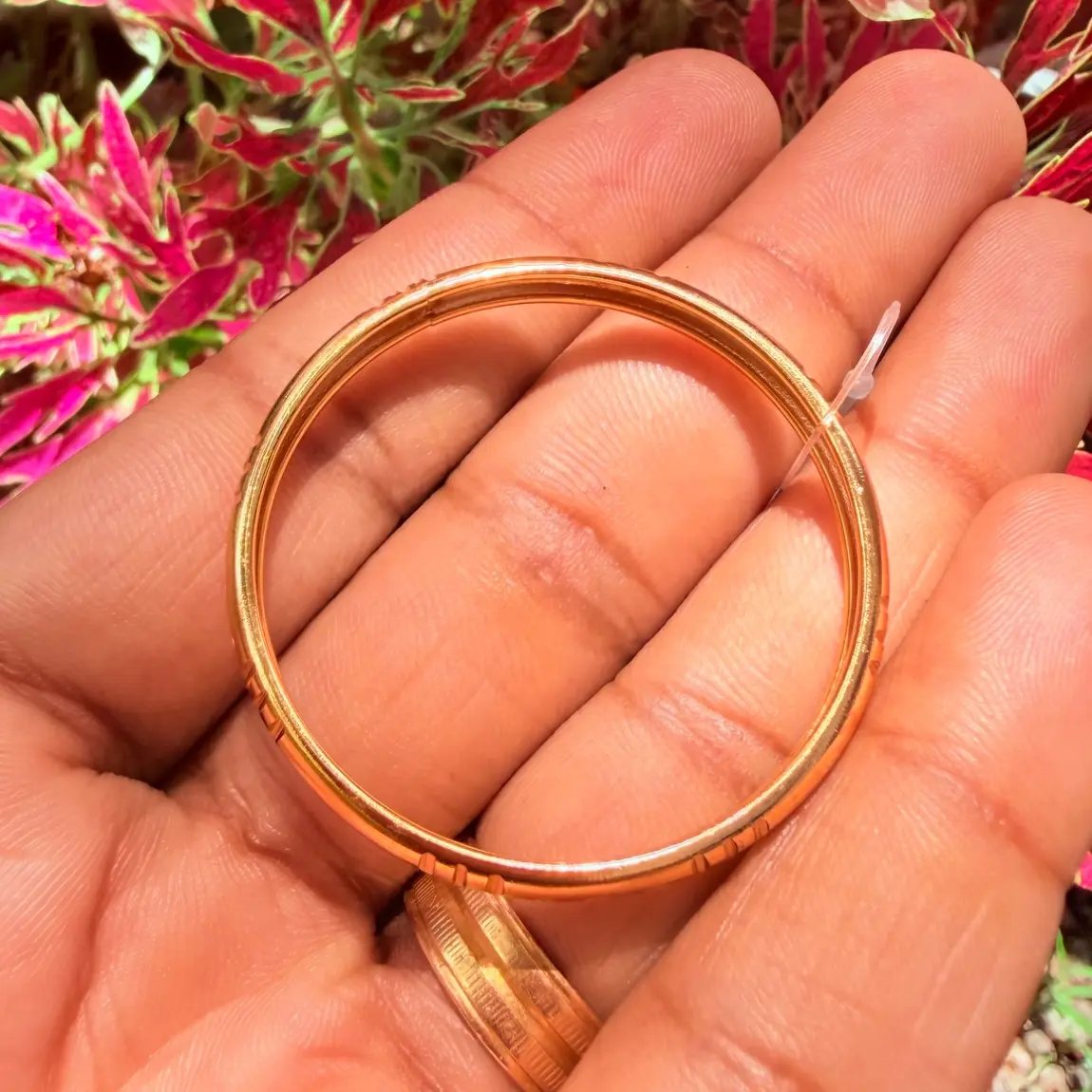 Classic Carved Grooved Gold-Polished Kids Bangle 2-6yrs