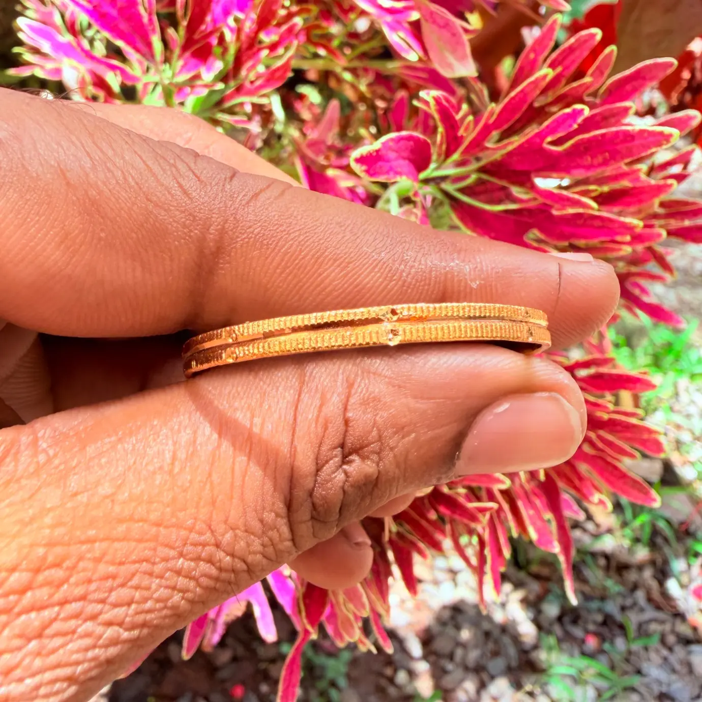 Micro-Etched Dual-Line Gold-Polished Kids Bangle Set 2-6yrs
