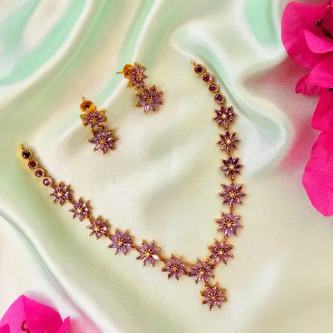 Minimalist Lavender CZ Floral Neckset SJAD007