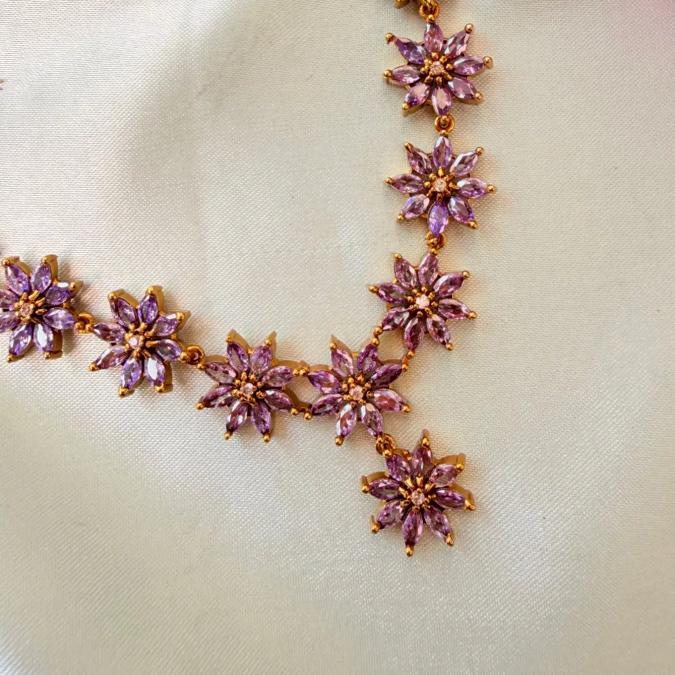 Minimalist Lavender CZ Floral Neckset SJAD007
