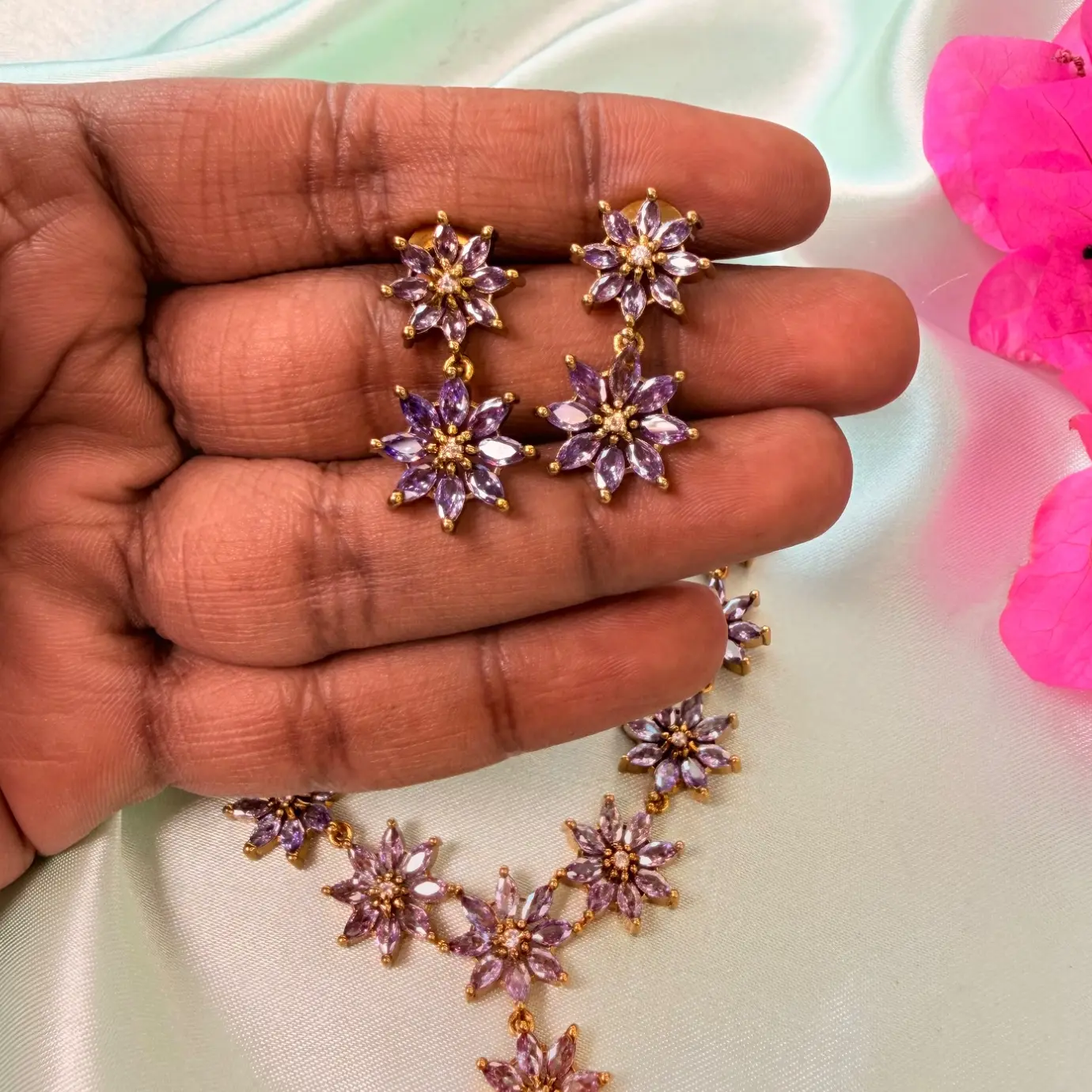 Minimalist Lavender CZ Floral Neckset SJAD007