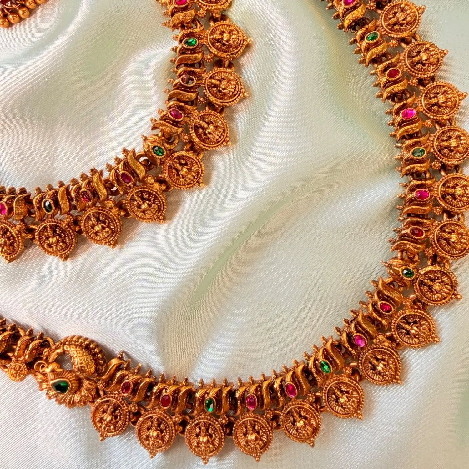 Divine Kasu Mala Antique Gold Semi-Bridal Necklace & Jhumka Set SJSB001