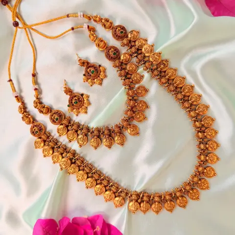 Divine Coin Antique Gold Semi-Bridal Necklace set SJSB002