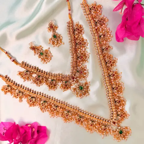 Heritage Guttapusalu Antique Gold Semi-Bridal Necklace & Earrings Set SJSB004
