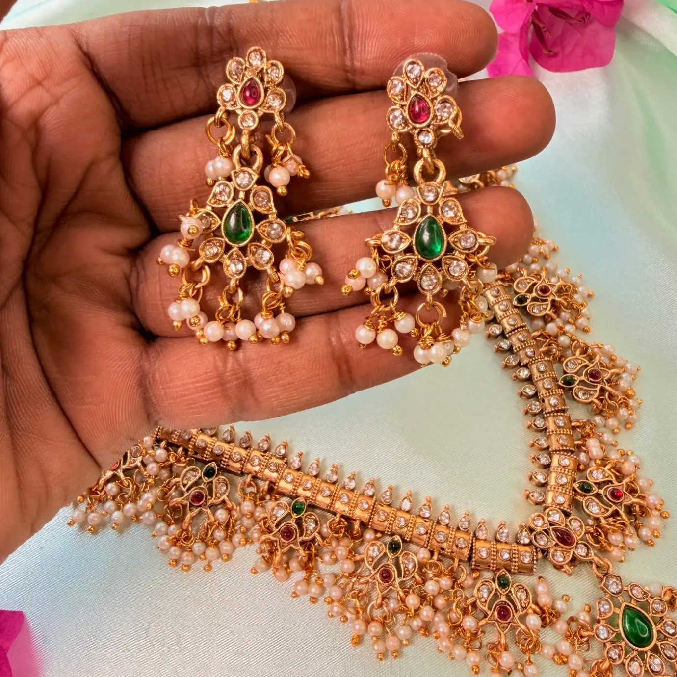 Heritage Guttapusalu Antique Gold Semi-Bridal Necklace & Earrings Set SJSB004