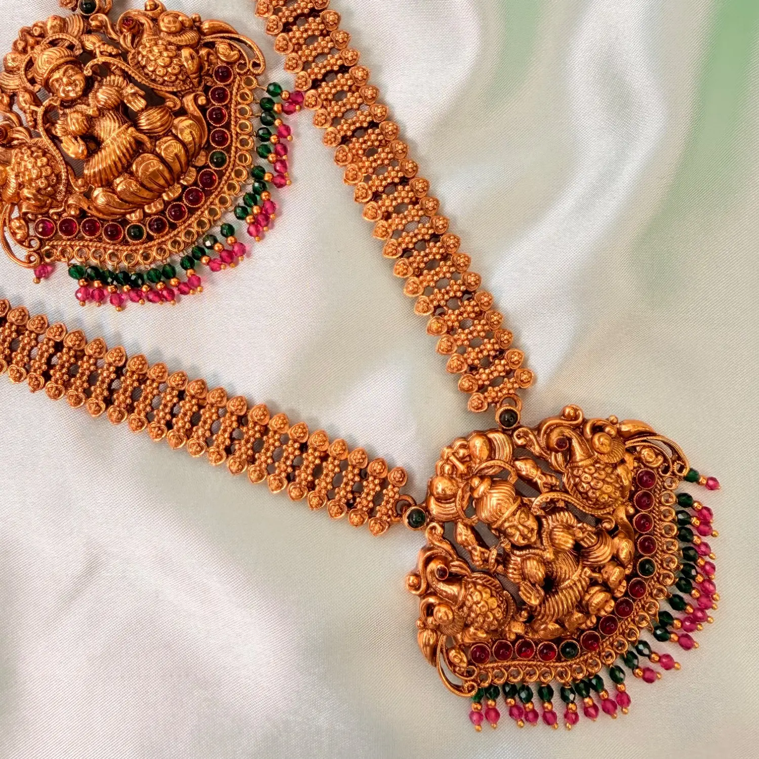 Divine Lakshmi Shrine Antique Gold Semi-Bridal Necklace & Jhumka Set SJSB006