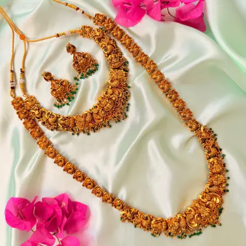 Goddess Lakshmi Peacock Temple Combo / Semi-Bridal Set SJSB009