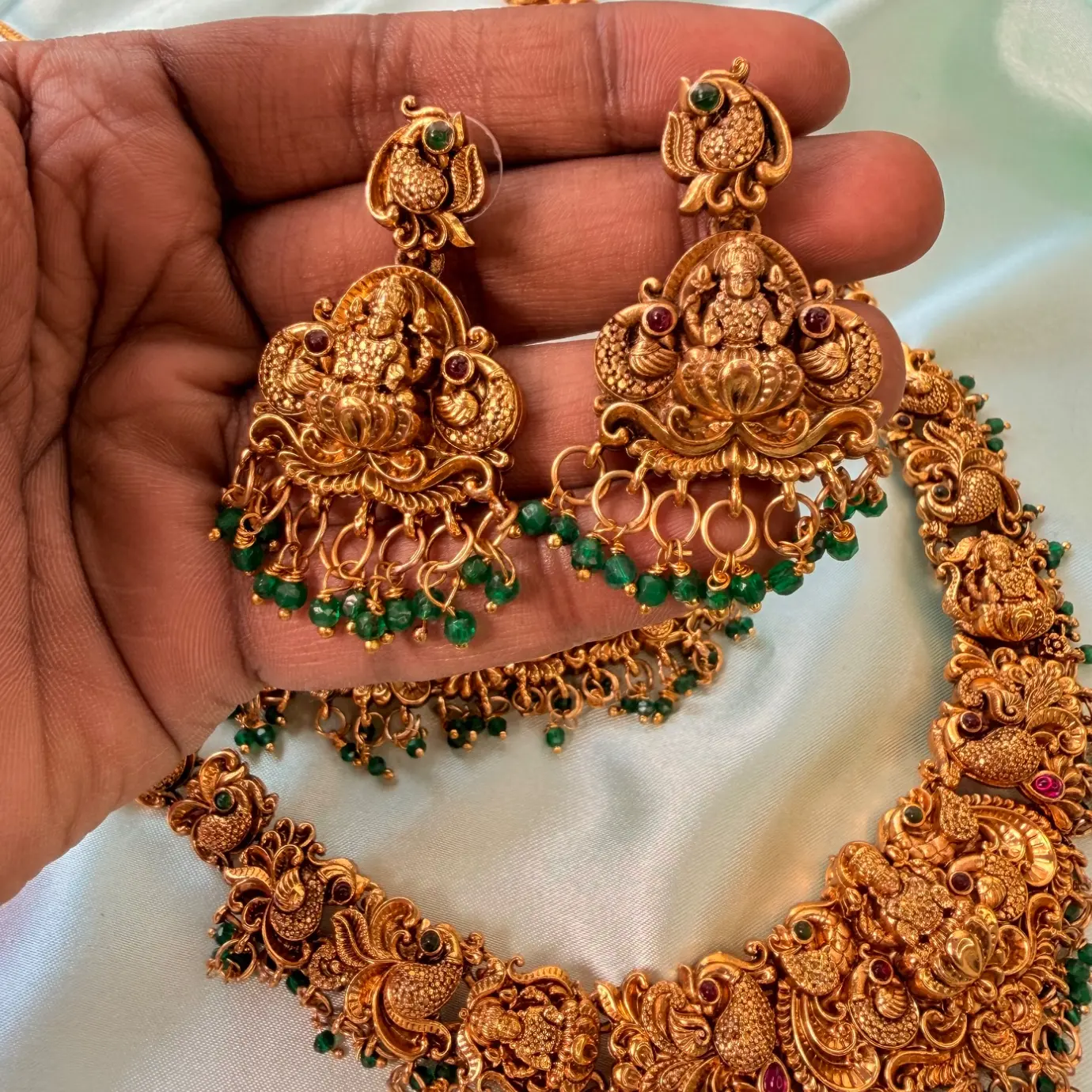 Goddess Lakshmi Peacock Temple Combo / Semi-Bridal Set SJSB009