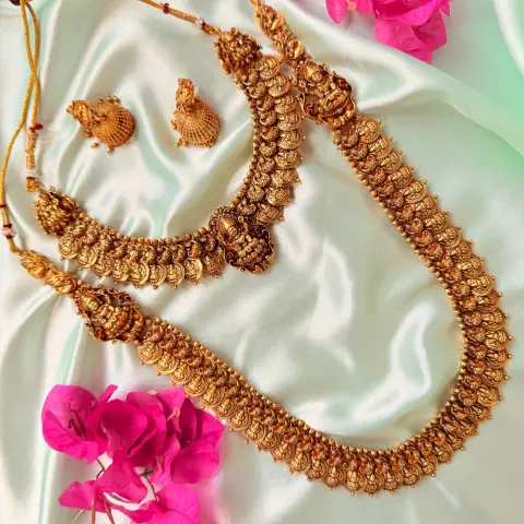 Traditional Kasu Mala Combo / Goddess Lakshmi Coin Semi-Bridal Set SJSB010