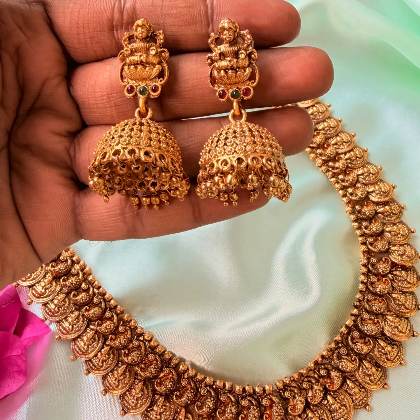 Traditional Kasu Mala Combo / Goddess Lakshmi Coin Semi-Bridal Set SJSB010