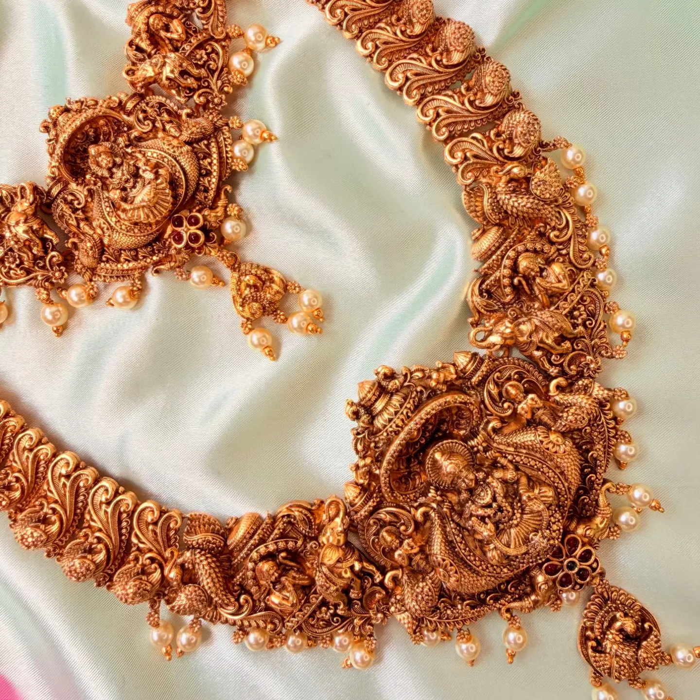 Goddess Lakshmi Peacock Temple Work Semi-Bridal Combo SJSB012