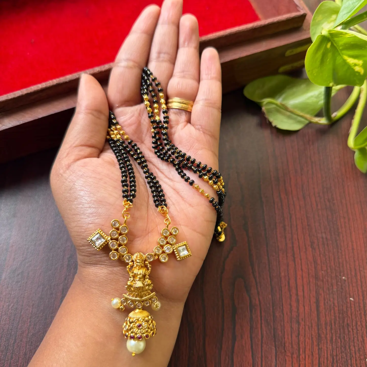Goddess Lakshmi Antique Temple Jhumka Mangalsutra Set with Matching Earrings SJM002