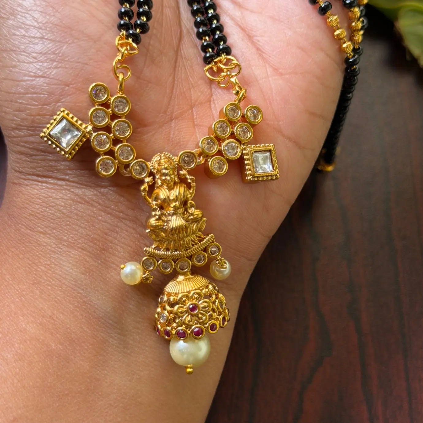 Goddess Lakshmi Antique Temple Jhumka Mangalsutra Set with Matching Earrings SJM002
