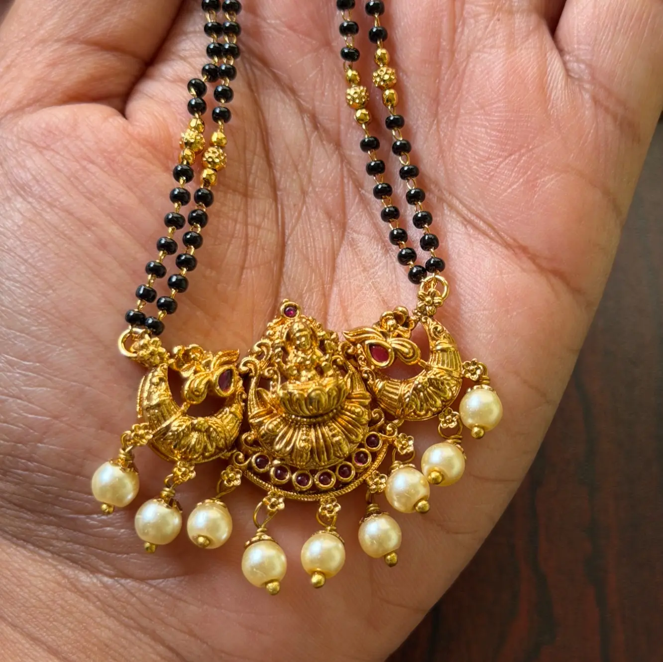 Goddess Lakshmi & Peacock Antique Temple Mangalsutra SJM003
