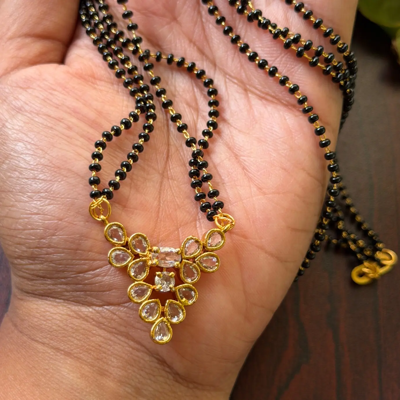 Geometric Geometric Polki / Uncut Diamond Dual-Line Mangalsutra SJM004